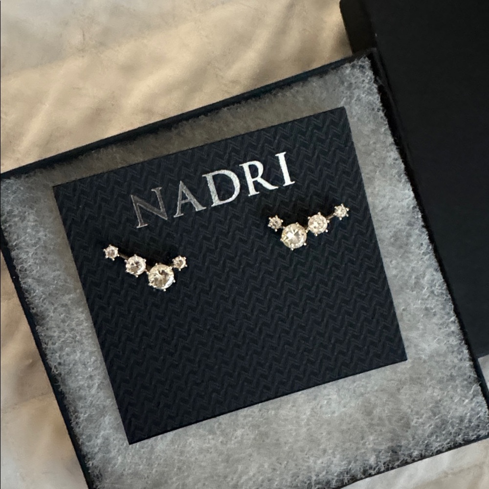 NEW Edwardian East West CZ Earrings in Silver Rhodium from Nadri - Picture 4 of 5